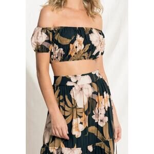 Maaji Floral Off Shoulder Crop Top Large Boho Summer Coastal Vacation Beachy